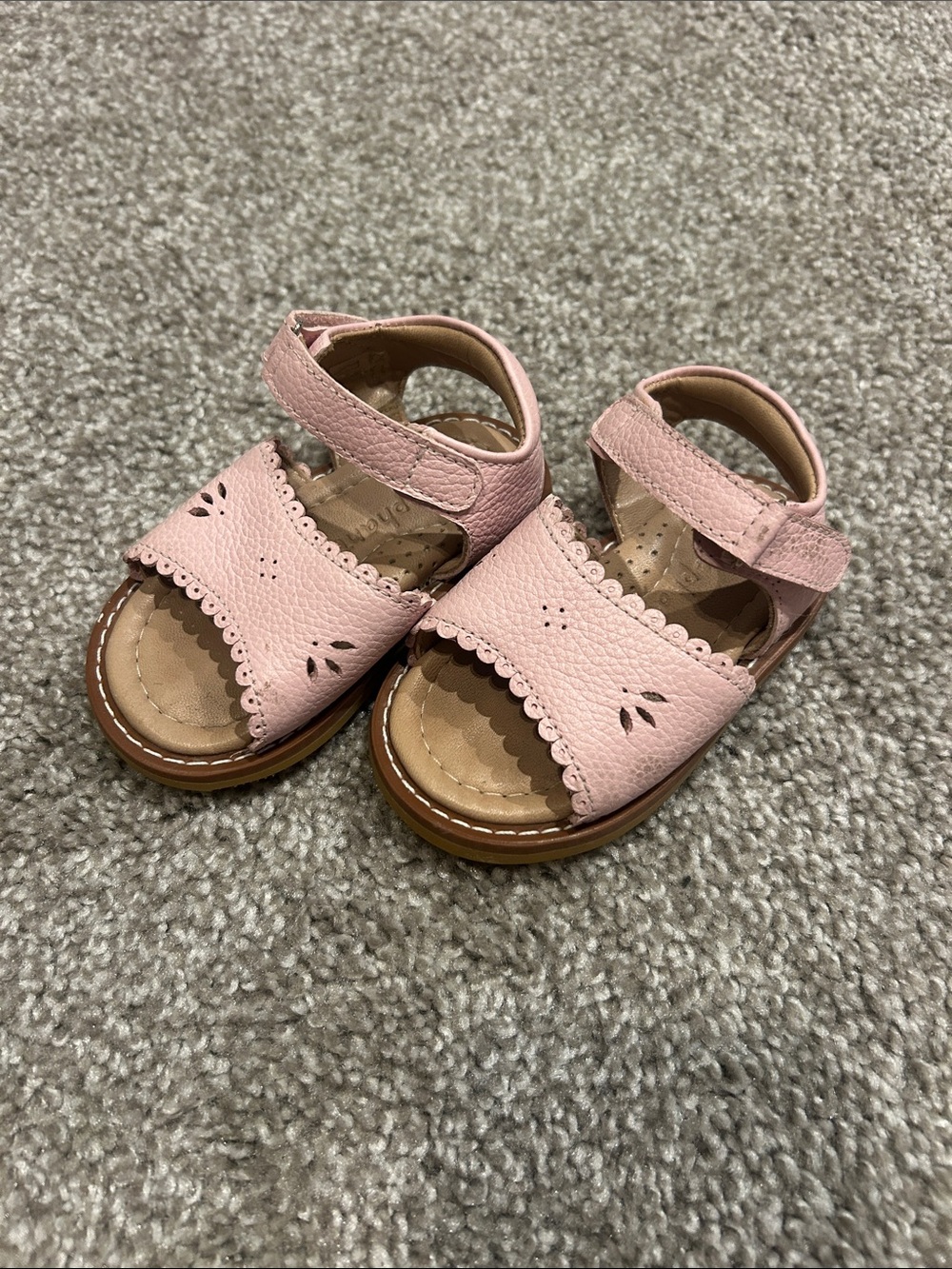 Elephantito Blush Pink Toddler Leather Scalloped Sandals